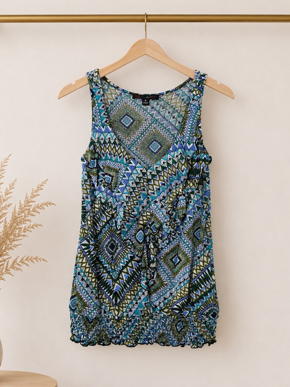 Heart Soul Blue & Green Geometric Sleeveless Top